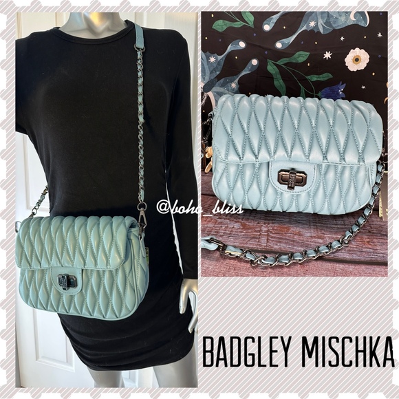 BADGLEY MISCHKA Blue Quilted Vegan Leather Bag NWT - Picture 6 of 6